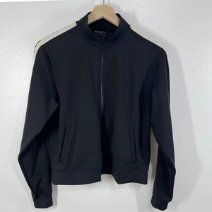 Athleta Track Jacket Women's L Black White Stripe Full Zip Athletic Sporty Coat - Picture 1 of 9