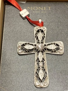 Schöner Monet silberfarbener Weihnachtskreuzschmuck 2021 - Bild 1 von 6
