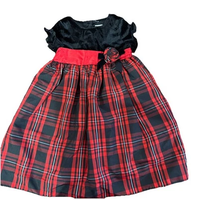 Good Lad Dress Girl's Size 6 Red Plaid Black Velvet Sleeve Christmas Party Dress - Image 1 of 4