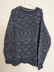 L.L. Bean Mens Vintage Cable Knit Blue Linen Silk Sweater Size XL Fisherman - Picture 1 of 5