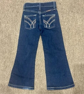 Girl's Wrangler Q-Baby Cowgirl Cut Jeans Size 4 Slim Boot Cut Flare Dark Wash - Picture 1 of 3