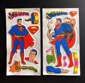 2 ULTRA RARE SUPERMAN DC COMICS SUPERHERO large PUFFY VINTAGE sticker decal - Picture 1 of 5