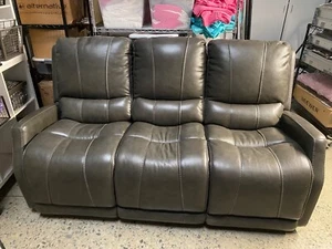 Grey Recliner Sofa Reclining Couch Real Leather Home Theater Seating ** PICK UP - Picture 1 of 13