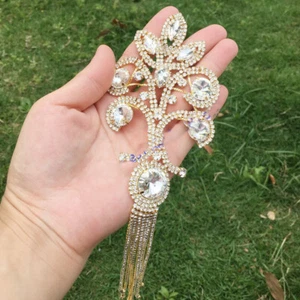 1PC Rhinestone Applique Trim Beaded Flower Tassels Patch Wedding Motif Sew On - Picture 1 of 16