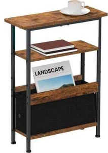 Modern Narrow Side Table Sofa Storage End Table with 1 Fabric Drawer Rustic New - Picture 1 of 10