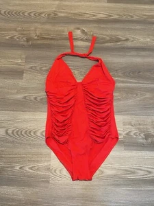 Melissa Odabash Red One Piece Ruched Slimming Halter Swimsuit Women’s Size 12 - Picture 1 of 6