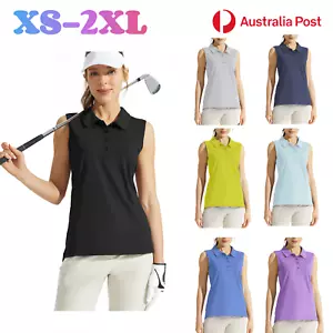 Womens Golf Wear T-shirt Collar Vest Sleeveless Breathable Sun Protect Summer AU - Picture 1 of 17