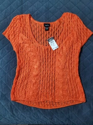 NWT Rue 21 Orange Acrylic Sweater Large Short Sleeve Autumn Fall Open Weave - Image 1 of 4