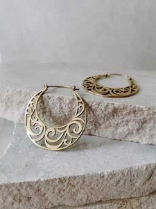 Ohrringe aus Messing, Damen Boho Mandala Ohrringe, Goldene Florale Ohrringe - Bild 1 von 6