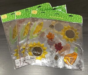 Herbstfest Fenster Gel Klammern 3er Set BLÄTTER - SONNENBLUMEN - EICHELN - KÜRBIS NEU - Bild 1 von 6