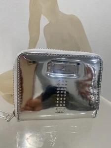SWAROVSKI SILVER METALLIC ZIP UP WALLET W/ CRYSTALS - Picture 1 of 6