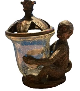 Bronze Color Monkey~Holding Crackle Glass~Tea-light Candle/Potpourri Holder~ - Picture 1 of 16