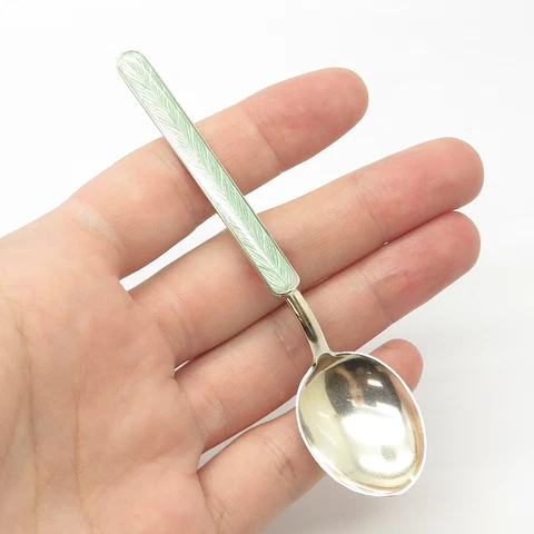 916H Silver Vintage 1950 Koruteollisuus Tillander Finland Guilloche Enamel Spoon Cover