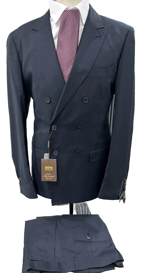 Traje Hombre Doble Pecho Azul TG 46 48 50 52 54 56 58 60 de la Gota 6 Lana - Imagen 1 de 4