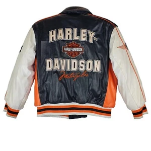 HARLEY DAVIDSON Jacket KIDS 8/10 Small Black Bomber Embroidered Logo Spell Out - Picture 1 of 12