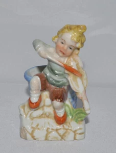 Statuina porcellana vintage ragazzo che suona violino fioriera Giappone occupato - Foto 1 di 5