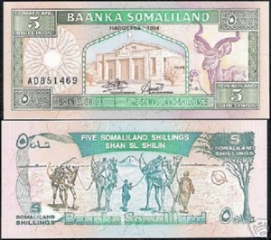 SOMALILAND 5 SHILLIN P-1 1994 x 1 Pcs CAMEL BIRD UNC CURRENCY (Somalia) BANKNOTE - Picture 1 of 5