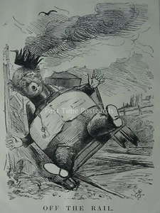 STEAM RAILWAY - OFF THE RAILLS dibujos animados victorianos originales de 1849 - Imagen 1 de 2
