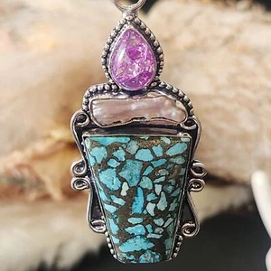 Collar Colgante Turquesa Sintética Boho Chic con Acento Púrpura - Imagen 1 de 10