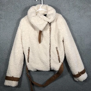 Neu mit Etikett Forever 21 Kunstfell Popcorn Teddy Sherpa Mantel Damen groß cremefarben mit Gürtel gefüttert - Bild 1 von 15