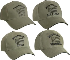 Olive US Vintage Veteran Low Profile Military USA Flag Vet Hat Baseball Dad Cap - Picture 1 of 5