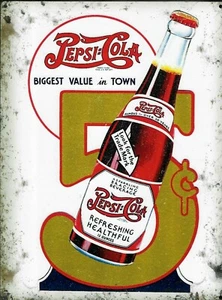 Metal Plate Vintage Pepsi Cola Biggest Value - 40 X 30 CM - Imagen 1 de 1