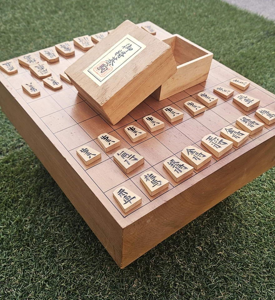 Japanese Chess Shogi Board Vintage Antique Used Japan with Shogi Koma pieces - Image 1 of 4