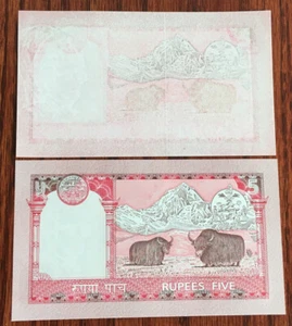 Billete Gyanendra NEPAL 2005 ERROR reverso SIN IMPRESIÓN RS 5 P-53C signo-16 UNC RARO - Imagen 1 de 2