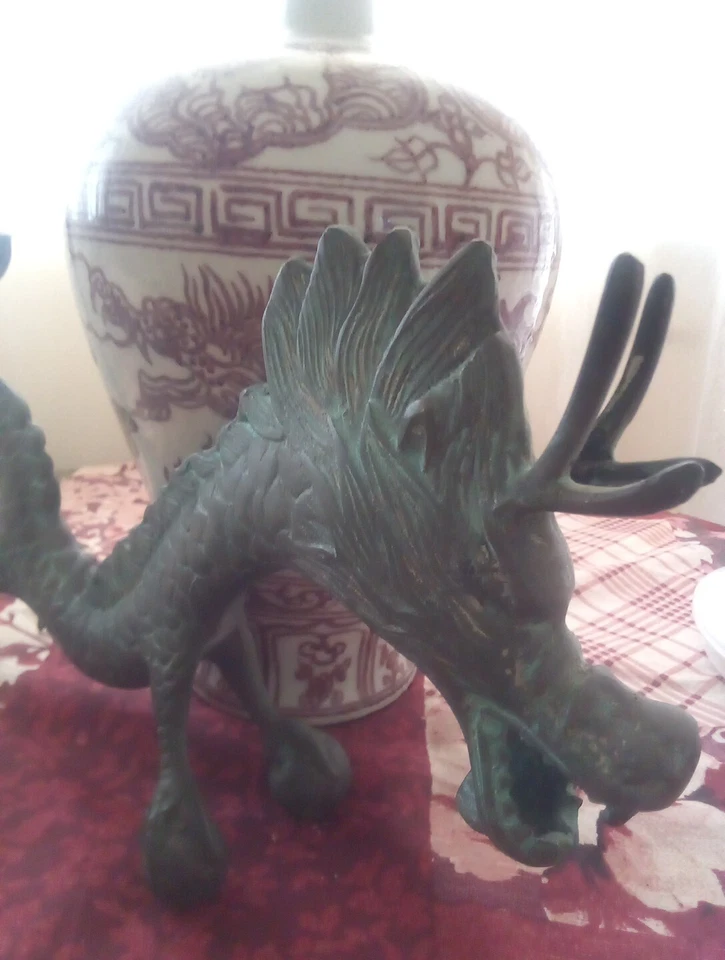 Antique  Ming Iron Red Dragon  Cracle very fine,signature &  Dragon  Brass Ming - Image 1 of 4