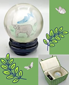 Chinese Art Glass Paperweight Reverse Painted Glass Globe Elephant Scene w/ Box - Picture 1 of 10
