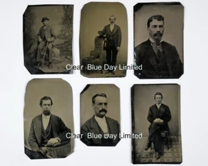 6 Tintype Photographs. Men. Suits, Hats, Moustaches etc. Ferrotype c1860s-1890s - Picture 1 of 6