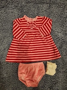 Circo Baby Girl Red/PinkStriped Dress 2pc Velour 3 Months EUC With FreeTights - Picture 1 of 4