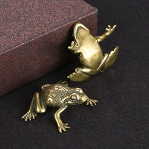 2PCS Solid Brass Frog Copper Figurines Statue Office Garden Ornament Gift - Picture 1 of 9