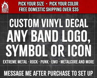 Calcomanía de vinilo con logotipo de cualquier banda Death Metal, Black Metal, Metalcore, Grunge, Emo, Punk Foto 1 de 4