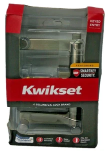 Kwikset Halifax Satin Nickel Door Handle Entry Lockset Smartkey 91560-007 - Picture 1 of 4