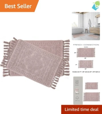 Alfombras de baño Nellore rosa polvoriento boho, juego de 2 alfombrillas antideslizantes de algodón 17"x28"... Foto 1 de 4