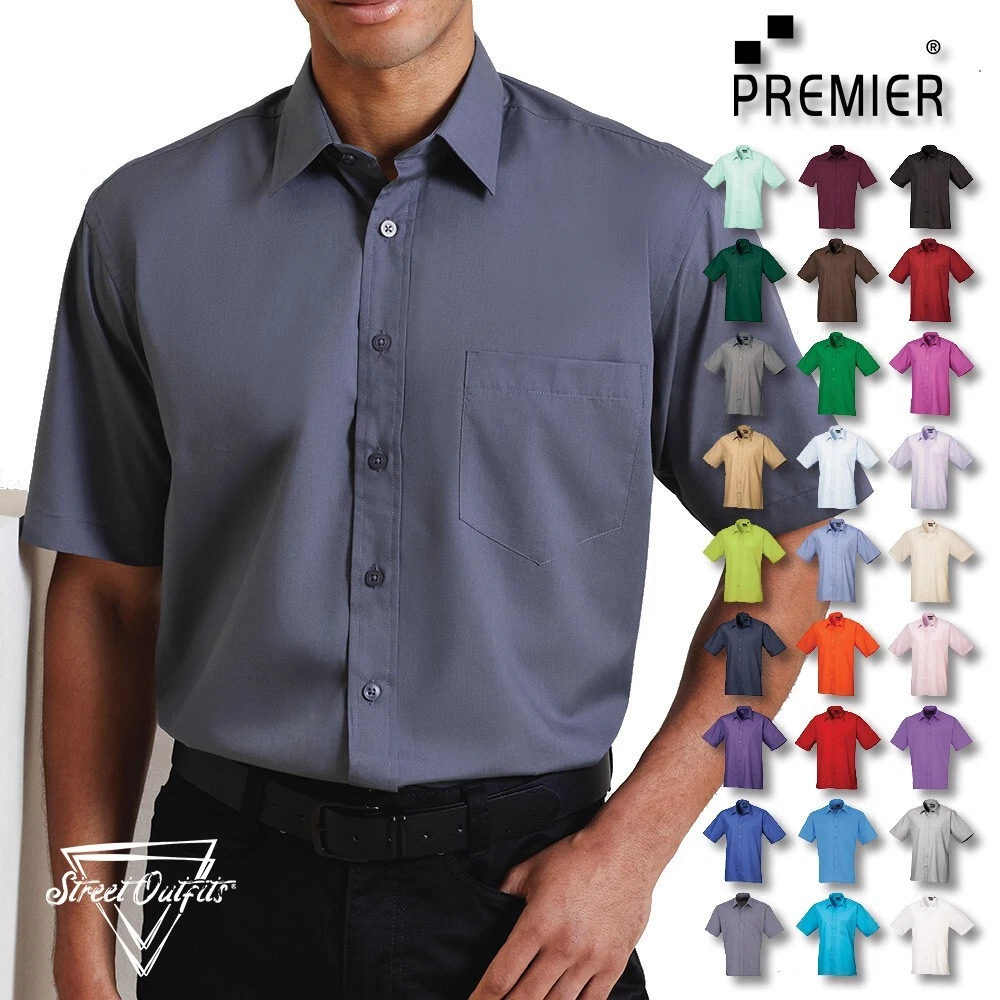 Russell Collection Men's Short Sleeve Oxford Shirt - Easy Care, 70% Cotton 30% Polyester, Button-Down Collar (Size 15.5, Oxford Blue)
