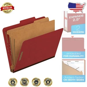 Box of 10 Recycled Red Classification File Folders with 2 Dividers & Fasteners - Picture 1 of 9