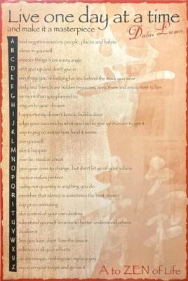 Dalai Lama A to Zen Poster 24"x36" Live One Day at a Time, Peace Spiritual Art