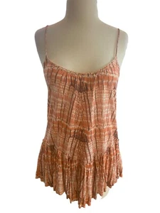 XS Free People Coral Comb Spaghetti Strap Ruffle Hem Tunic Blouse MSRP $78 - Picture 1 of 5