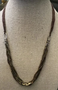 Artisan sterling silver Bugle Beads Multi Strand Suede Toggle Taupe Brown 18” - Picture 1 of 5