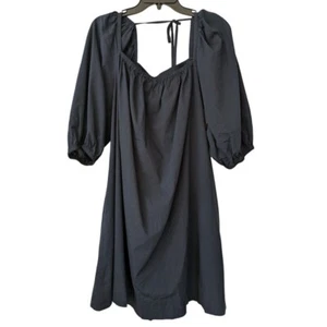 Madewell Square-Neck Puff-Sleeve Mini Dress Navy Blue Size 10 NWT NS986 - Picture 1 of 7