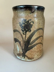 Gorgeous Artisan Pottery Vase Brown On Brown Glaze Flower Signed Boho - Picture 1 of 6