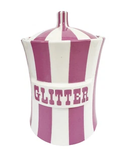 JONATHAN ADLER "Glitter" Canister Purple White Striped Porcelain w Lid - Picture 1 of 11