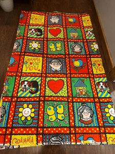 Vintage 70s "Gramma Loves You" Multicolor Quilted Throw Blanket TWIN Vibrant & F - Picture 1 of 8