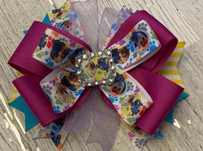 Puppy Dog Pals Stacked Boutique Hair Bow Disney Pink Purple Glitter - Image 1 of 4