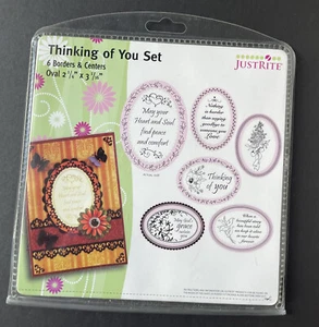 JustRite “Thinking Of You Set” 6 Borders And Centers Oval 2-1/4 X 3-1/16” Stamp - Picture 1 of 7