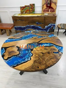 Mesa epoxi río resina azul Mappa Burl comedor pasillo decoración interior mesa - Imagen 1 de 12