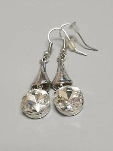 Silvertone Clear Rhinestone Dangle Earrings Bling  - Picture 1 of 7