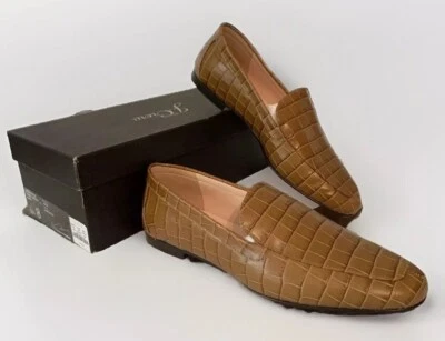 J. Zapatos para mujer Crew - Mocasines para fumar de cuero en relieve de cocodrilo marrón cedro oscuro 8 Foto 1 de 4